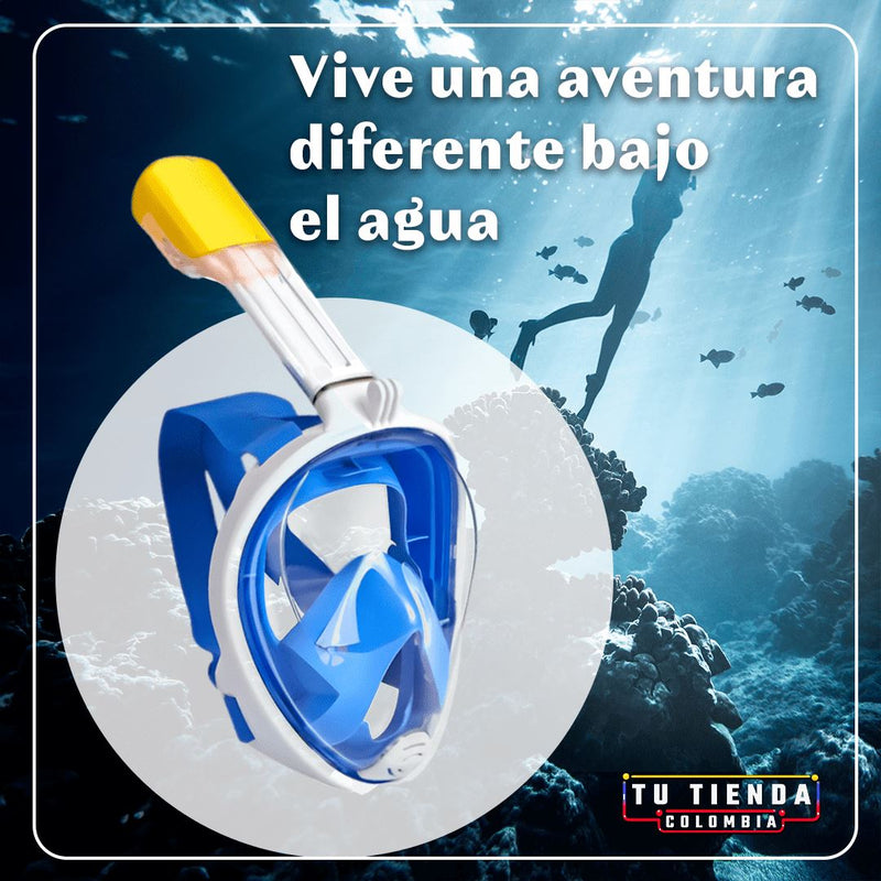 Careta Sea Snorkel® 🌊 Tamaño Universal (Para niños y adultos) Tienda CO 🔵 Azul con blanco 